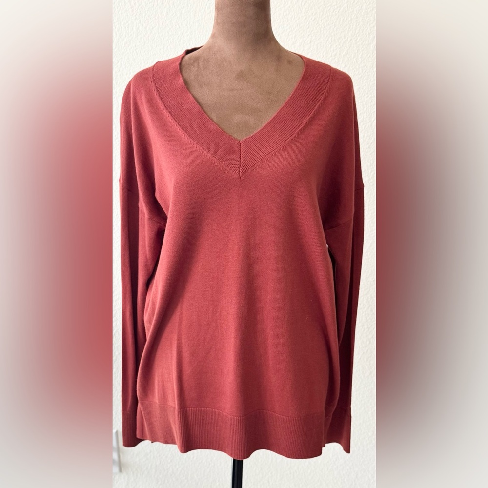 Search for Sanity.  V-Neck w/Side Slits in Brick Red